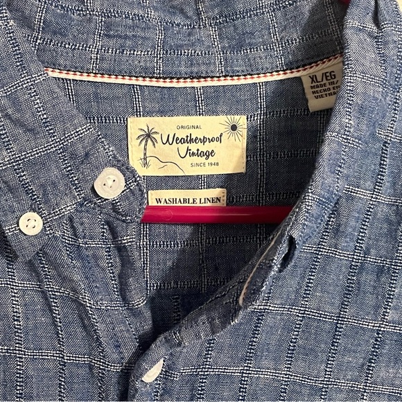 Weatherproof Vintage Mens Washable Linen Shirt (LG) Short Sleeve 55% Linen B7 - Picture 2 of 3